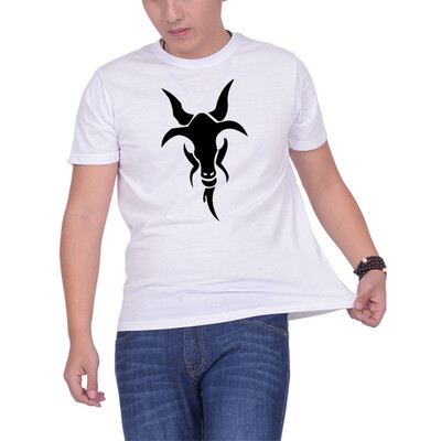 

Mens O Neck Casual Short Sleeves Fashion Cotton T-Shirts Black Goats Head Digital Print