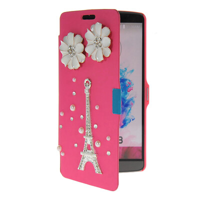 

MOONCASE Bling Rhinestone Crystal Ultre Slim Leather Side Flip Wallet Shell Back ЧЕХОЛ ДЛЯ LG G3 Hot pink