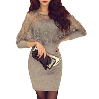 

CT&HF Women Fashion Elegant Temperament Dress European Women Silm Dress Hot Selling Women Sexy Net Yarn Splicing Dress