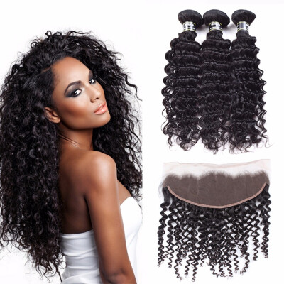 

Amazing Star Deep Wave Malaysian Bundles with Frontal Virgin Human Hair Bundles with Pre Plucked Frontanl with Baby Hair Free Part