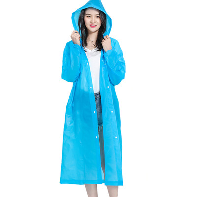 

40000 km adult raincoat translucent frosted fashion raincoat non-disposable raincoat EVA14 silk men&women long hooded padded poncho SW8027 blue