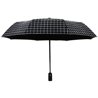 

Cmon plaid vinyl automatic umbrella parasol rain&rain dual-use sun umbrella female anti-UV umbrella male self-opening folding three-fold umbrella black
