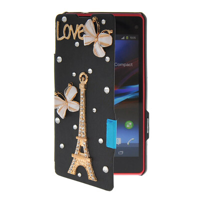 

MOONCASE Rhinestone Crystal Ultre Slim Leather Side Flip Wallet Shell Back ЧЕХОЛ ДЛЯ Sony Xperia Z1 Compact (Mini) Black
