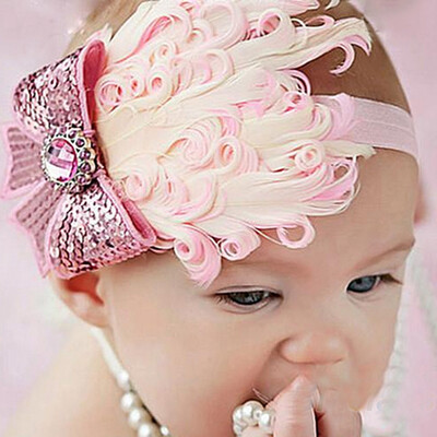 

Headband Baby Hair Band Colorful Peacock Feather Cute Lace Flower Hair Accessory