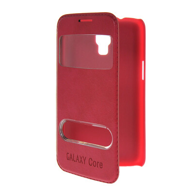 

MOONCASE View Window Leather Side Flip Pouch Stand Shell Back Case Cover for Samsung Galaxy Core 4G G3518 Hot pink