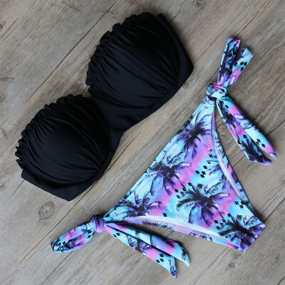 

Women Summer Bikini Set Push Up Swimwear Strapless or With Strap Vintage Bikini Set