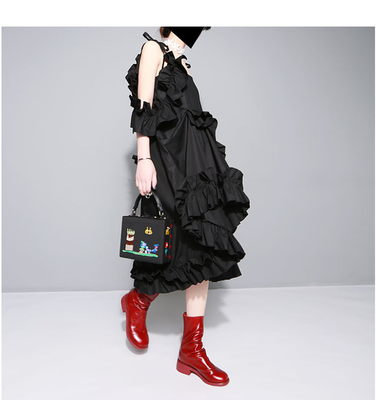 

QUZIHUA 2018 New Arrival Beautiful Irregular Multi-level Ruffled Asymmetrical length Sexy Sleeveless Strap Midi Women Dresses