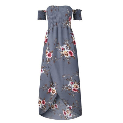 

Boho style long dress women Off shoulder beach summer dresses Floral print Vintage chiffon white maxi dress vestidos de festa