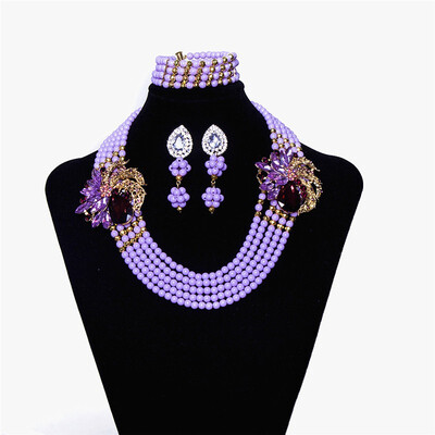 

Royal Womens Crystal Jewelry Nigerian Wedding Beads African Jewelry Sets Bridal Handmade Beaded Necklace Free Shipping