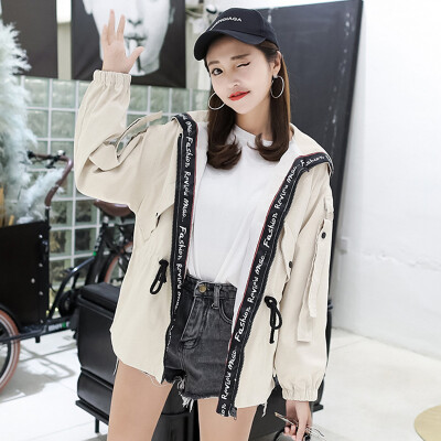 

JOY OF JOY 2018 autumn new Korean version of BF loose casual tie hooded cardigan coat baseball uniform female JWWT187233 black