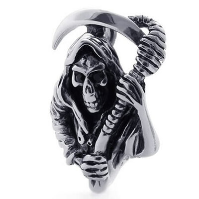 

Hpolw Hot Sale Tribal Mens Stainless Steel Casting Black Grim Reaper SkullSkeleton Necklace Pendant 18-26 inch Chain