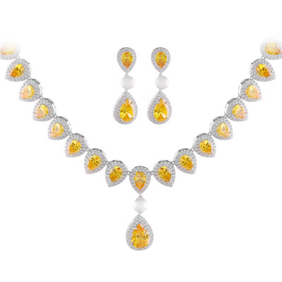 

Aiyaya Waterdrop Heart High Quality Cubic Zircon Crystal Simulated Pearl Earrings&Necklace Sets for Wedding