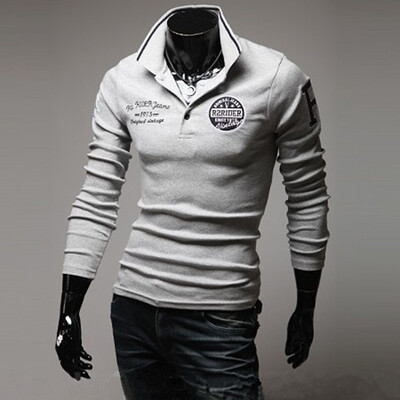

3 цвета Горячая продажа Мода Мужская рубашка с длинным рукавом POLO Shirt R Letter Вышивка Рука Стандартный дизайн Мужские рубашки поло