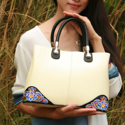 

Fashion national leather hangbags women tote bags ethnic embroidered women shoulder bag floral uxury brand ladies handbags high quality