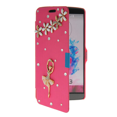 

MOONCASE Bling Rhinestone Crystal Ultre Slim Leather Side Flip Wallet Shell Back Case Cover for LG G3 Hot pink