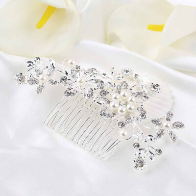 

New Bridal Wedding Flower Silver Plated Stunning Sparkling Hair Comb