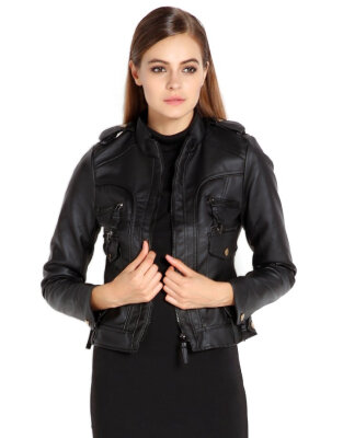 

Motorcycle Faux Leather Jacket Women Jackets Ladies Coat Outerwear