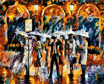 

Abstract Oil Painting Diy Paintings Paint by Numbers Kit on Canvas with Acrylic Paints without Wooden Framed - Raining Bus Station