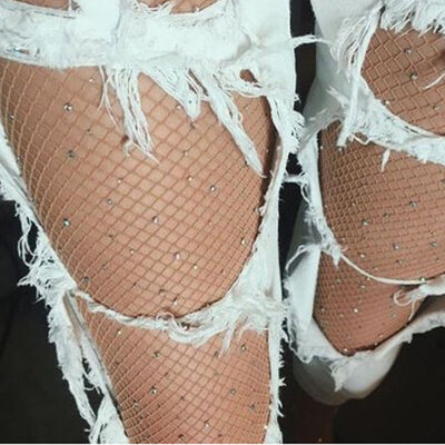 

Women Crystal Rhinestone Fishnet Elastic Stockings Big Fish Net Tights Pantyhose