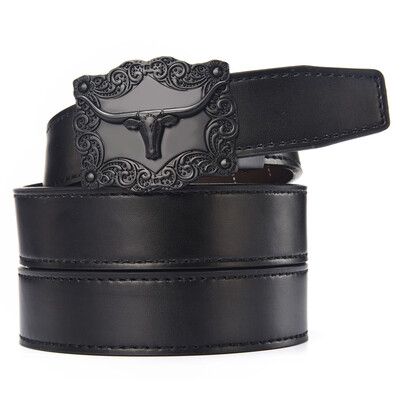

XHtang Mens Belt Genuine Leather Automatic Buckle belt For Waistband Ratchet Strap Black Leather Belt Designer Belt For Jeans Gift