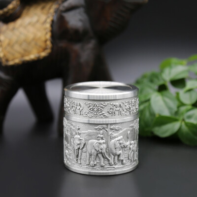 

Oriental Pewter - Pewter Tea Storage Caddy TPCS Hand Carved Beautiful Embossed Pure Tin 97 Lead-Free Pewter Handmade in Thailand