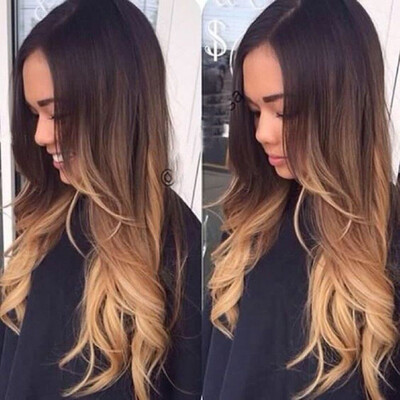 

Women Linen Ombre Lace Front Wigs Loose Wave Synthetic Heat Resistant Middle Parted Black to Linen Wig Human Hair Wigs PS wig cap