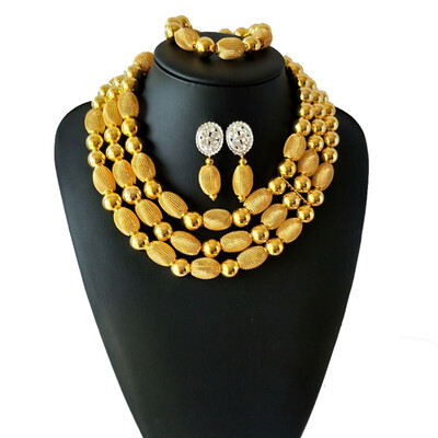 

Gold Metal Ball Women Party Accessories African Jewelry Set Necklace Bracelet Earrings Nigerian Jewelry Wedding Jewelry Sets