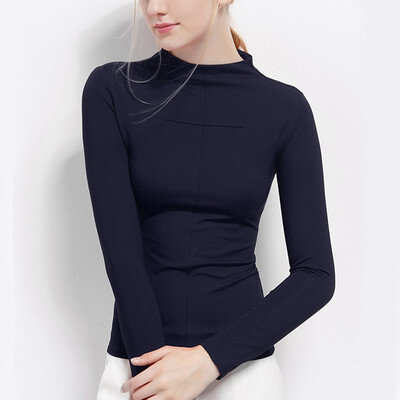 

Canvaus Autumn Winter New Elastic Slim Half-high Collar Casual Long-sleeved T-shirt Lady Undershirt Tops