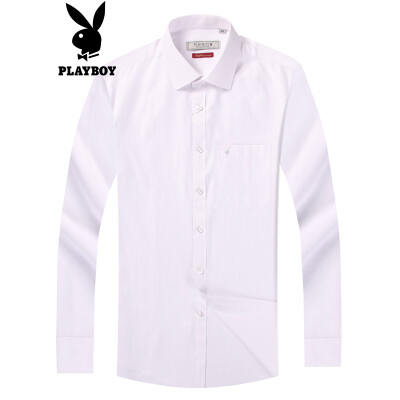 

Playboy PLAYBOY Shirt Men Business Casual Slim Youth Mens Simple Long Sleeve Shirt Mens Shirt DH06180109 White 46S165
