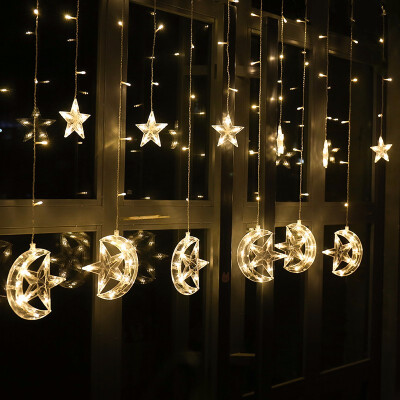 

25M 220V EU Plug Christmas LED Star&Moon Curtains Lights Indoor Outdoor Wedding Decoration light For Party Holiday Lights