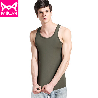 

Cat Man MiiOW Vest Mens Vest Summer Sports Comfortable Top Half Sleeve Slim Sleeve Bottoming Shirt T-Shirt Thin Four Colors Optional Olive Green XL