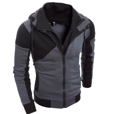 

Zogaa New Mens Hoodie Color Matching Slim Double Zippers