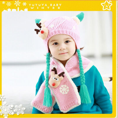 

Buebos Ninos Winter New Children Hat Christmas Deer Cashmere Earmuffs 2 Pcs Set (Hat + Scarf) Baby kids Boys & Girls Christmas Gift