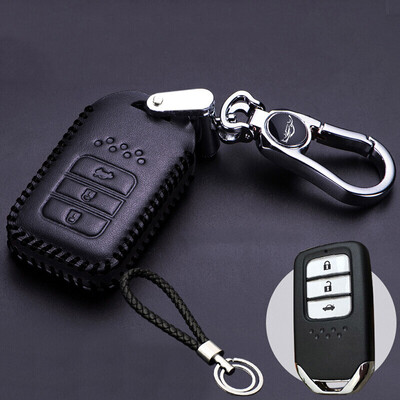 

Huashi Honda crv Ling Pai xrv Civic Accord Binzhi Jiede Fit Crown Road Leather Car Key Case Set Buckle Three Key Smart - All Black