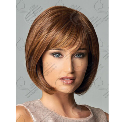 

QianBaiHui Bob Wigs for White Women Short Straight Wig Brown Natural Heat Resistant Synthetic Hair Fashion Wig Wig Cap