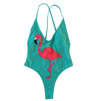 

2018 Flamingos Printed Monokini Bikini Women One Piece Swimsuits Beach Swimwear Ladies Sexy Rompers