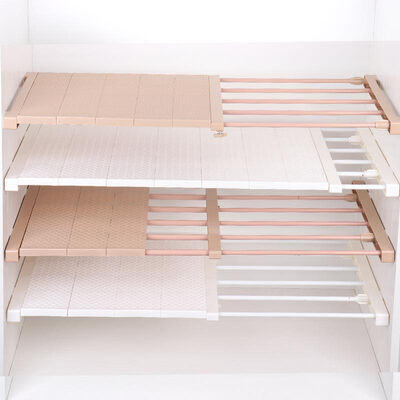 

YouJiaLiangPin four generations of retractable 75-120cm layered partition racks wardrobe kitchen multi-purpose storage rack nail-free 42CM wide elegant white belt partition