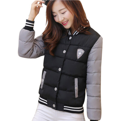 

Women Cotton Padded Jacket Down Short Coat Thin Baseball Winter Stand Collar