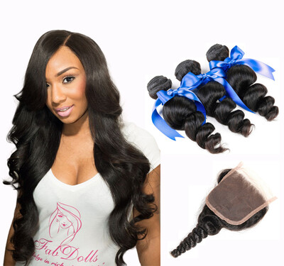 

WYF Loose Wave Virgin Hair Malaysian Loose Wave 3 Bundles with Closure 100 human hair