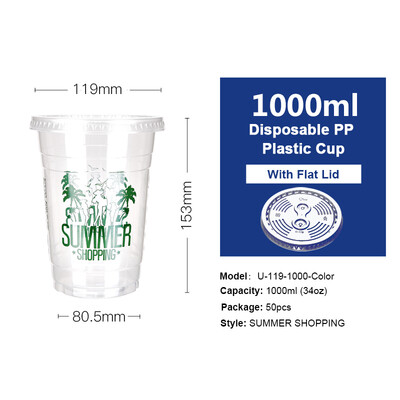 

OTOR 34oz Clear Plastic Cups Fruit Salad Water Cup with Lids Disposable Tumblers Outdoor Travel Birthday Party Supply 50pcs