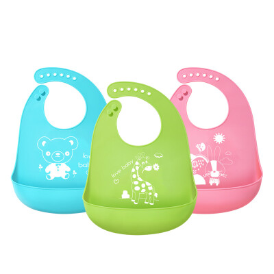 

Preface XUYAN baby waterproof silicone bib baby three-dimensional bib rice bowl 3 loaded green giraffe blue fat bear pink sun rabbit