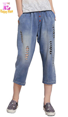

XXL 3XL 4XL plus size casual cotton summer 2018 harem jeans pant big size blue black blue denim pencil loose hole elastic waist