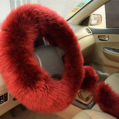 

Winter Warm Wool Handbrake Cover Gear Shift Cover Steering Wheel Cover 38cm diameter 1 Set 3 Pcs