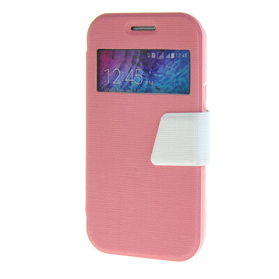 

MOONCASE Galaxy J1 , Slim Window Design Leather Side Flip Bracket Case Cover for Samsung Galaxy J1 Pink White