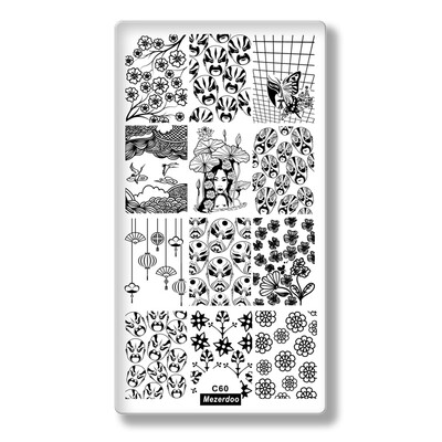 

Mezerdoo Summer Theme Rectangle Nail Stamping Plates Icecream Love Star Flower Pattern Nail Art Stamp Template Image Plate C56