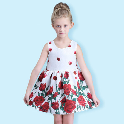 

2018 Princess Flower Girl Dress for Wedding Handmade Flowers Girls Pagenat Dress Prom Gown Rose print kids clothes