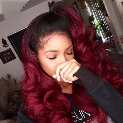 

Osolovely Hair 1B99J Color Ombre Wigs Lace Front Body Wave Wig Baby Hair Burgundy Wig