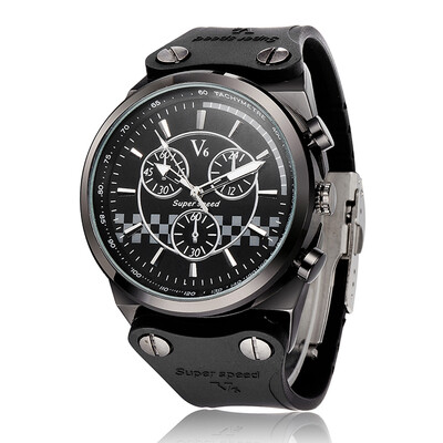 

V6 Brand Relojes Masculino Wristwatch Men's Casual Quartz Watch Men Military Watches Sport Leather Wristwatch Hours Clock V0252B