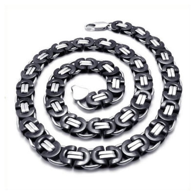 

Hpolw New Trendy Wholesale Mens Jewelry Stainless Steel Black&silver Necklace Chain with Length 22 inch,Christmas gift