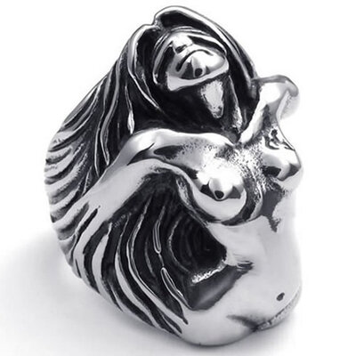 

Hpolw men Vintage fashion Stainless Steel Angel Goddess Biker RingQuality guaranteecolorfastsell very wellr Black&Silver